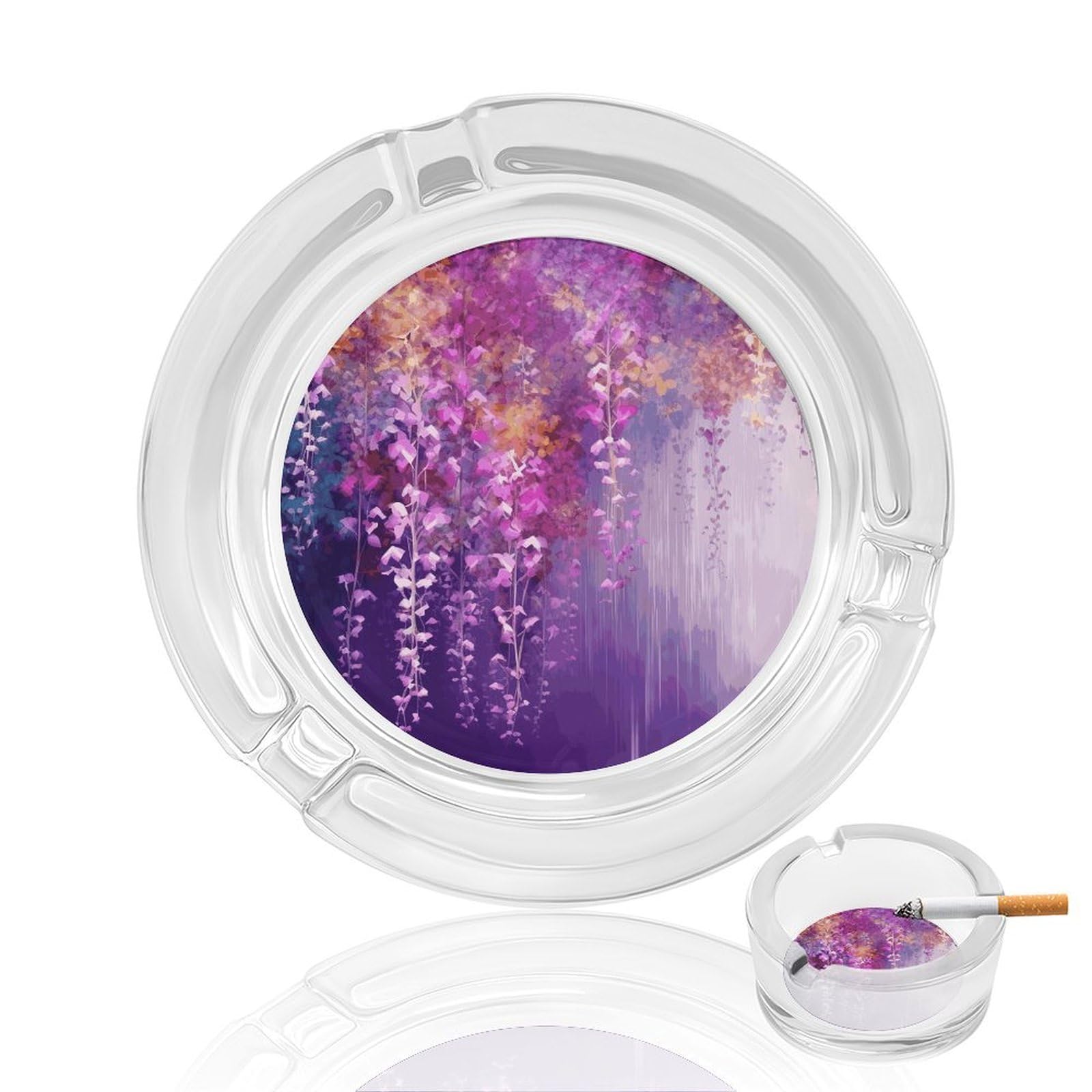 Cendrier abstrait violet en verre pour décoration salon et bureau
