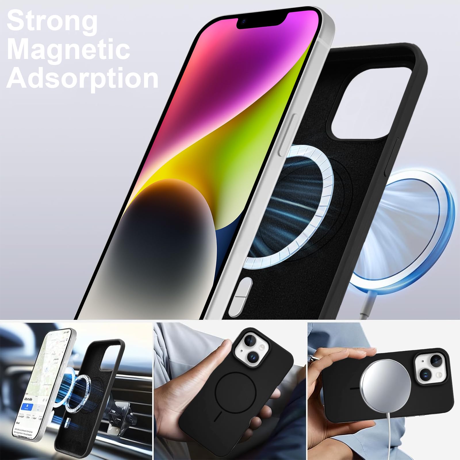 Pnakqil Magnetica Cover per iPhone 14/iPhone 13 Compatibile con MagSafe Custodia con 2 Pezzi Privacy Pellicola Protettiva, Morbido Liquido Silicone Antiurto Case per iPhone 14/iPhone 13, Bianco