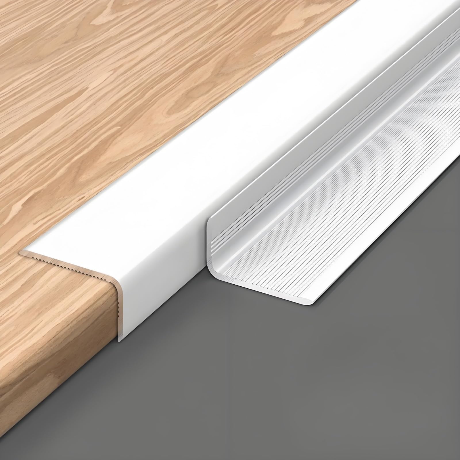 Metal Stair Nose Molding, L Shape Aluminum Tile Edge Trim, Anodized Aluminum Corner Protector for Tile, Floor & Wall, Rustproof Metal Edging Strip(White,10mm*15mm*90cm)
