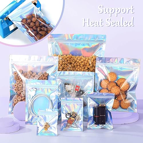 Miniatura 6 de Bolsas holográficas, bolsas resellables a prueba de olores de 3.3 x 5 pulgadas para alimentos, pequeñas empresas y fiestas (100 unidades)