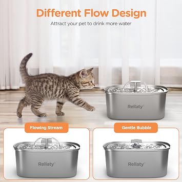Cat Water Fountain Stainless Steel: Rellaty 3.2L/108oz Pet Water Fountain