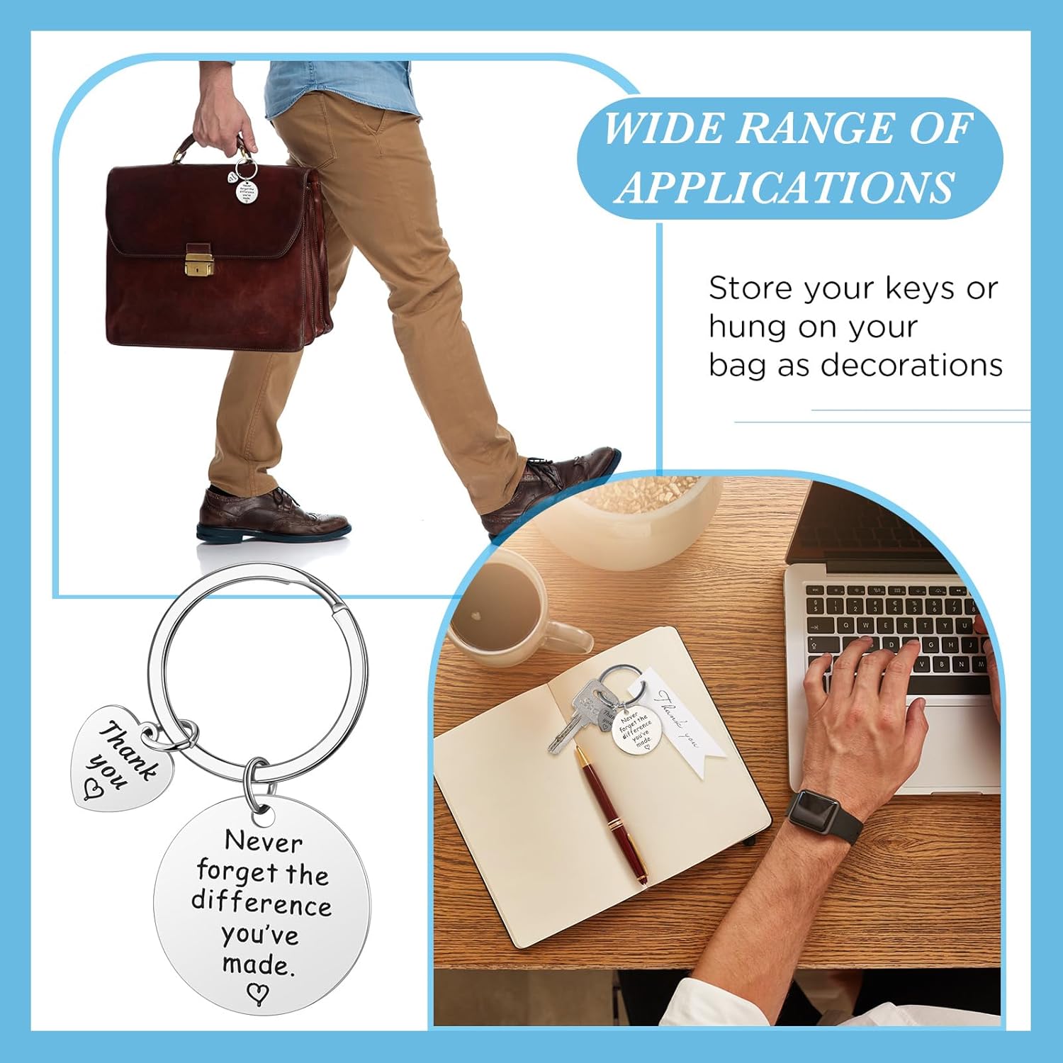 Huquary 72 Pcs Employee Appreciation Gifts Bulk for Coworker 2025 Thank You Gifts Keychain with Drawstring Bag and Card