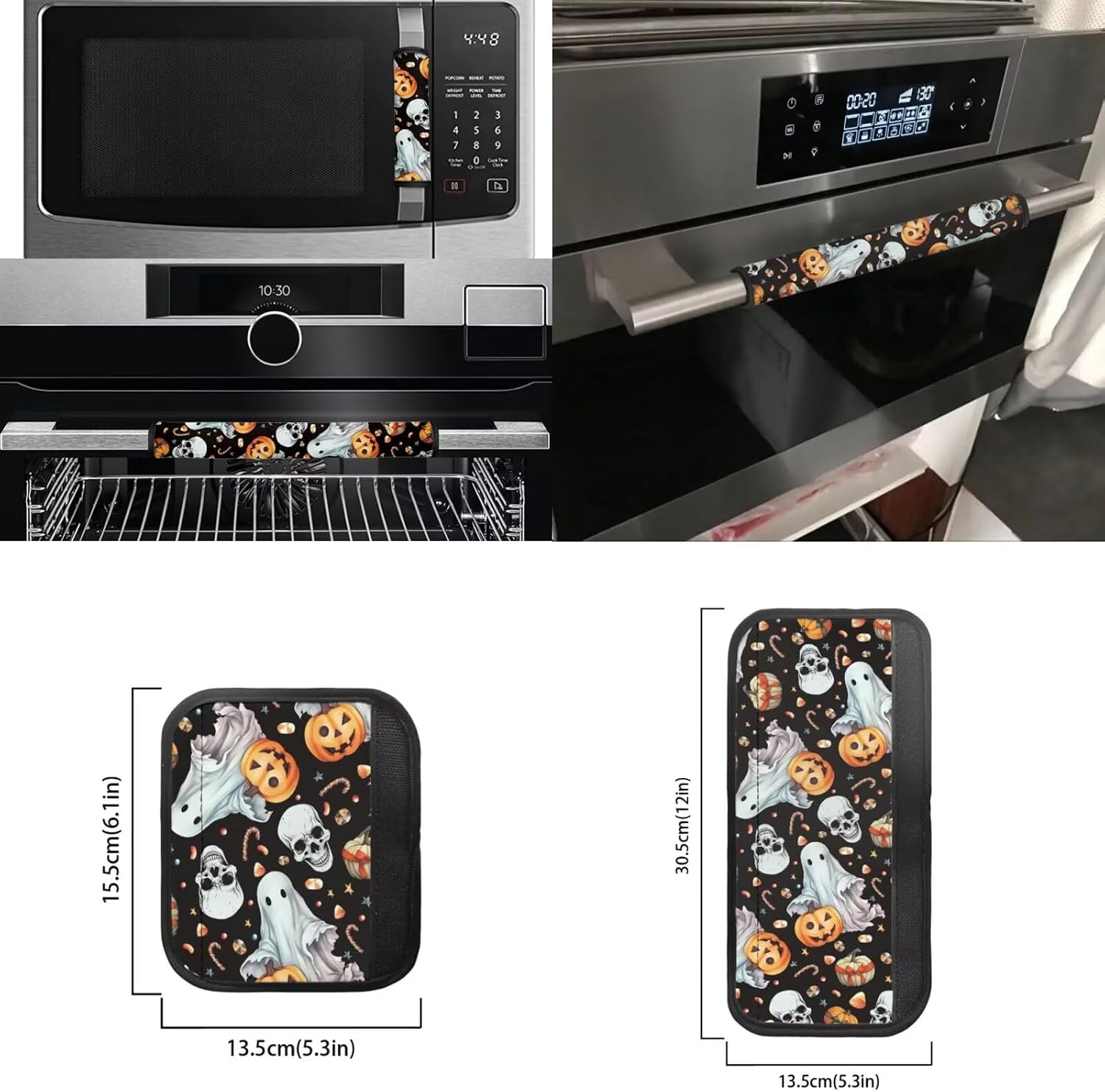 Refrigerator Door Handle Covers Set of 6, Halloween Ghost Pumpkin Appliance Handle Covers Fits Kitchen Refrigerator Microwave Oven Or Dishwasher, Protect Antiskid Washable Decor Cloth