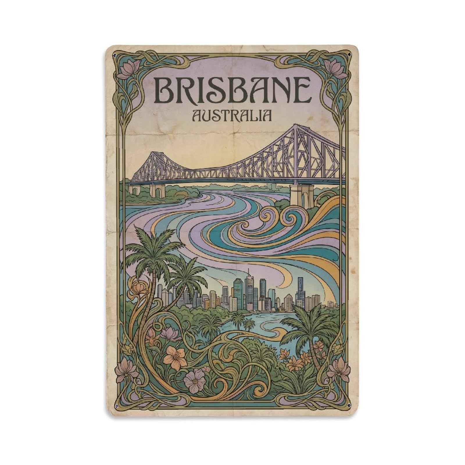 Metal Tin Sign Retro Australia Brisbane Travel