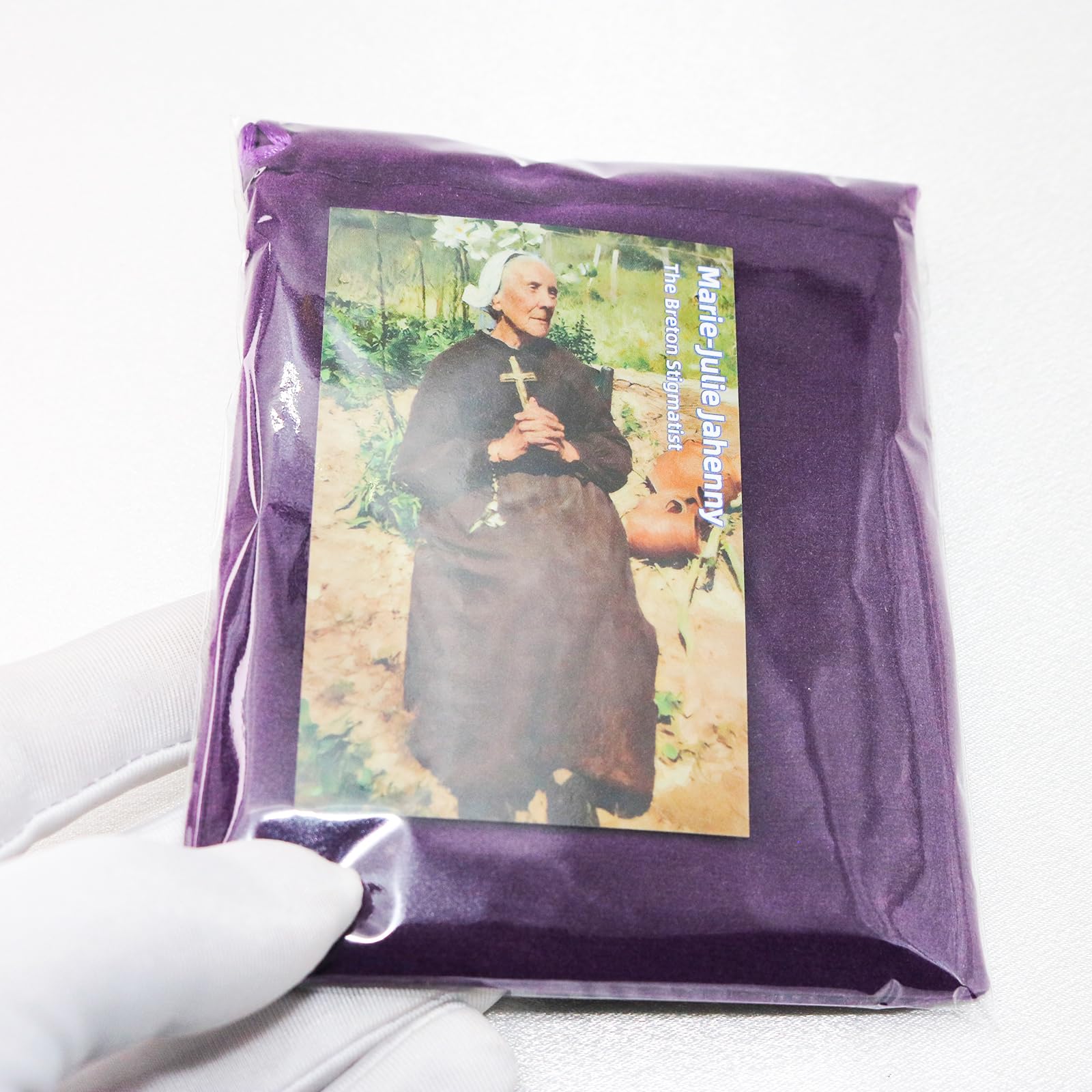 MERCILIA MEISHILAI 9 x 11 cm duża fioletowa szkaplerz - Escapulario Morado de Bendición y Protección wełniana szkaplerz na czasy końcowe - zawiera fioletową aksamitną torebkę i kartę modlitewną
