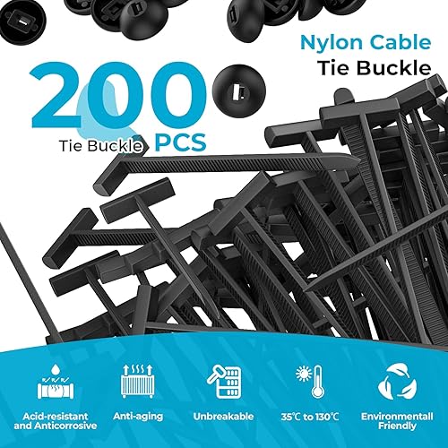 Miniatura 5 de 200 piezas de hebillas universales de nailon para ataduras de cables, hebilla de sujeción de cables mejorada, clips de amarre para automóvil, bridas