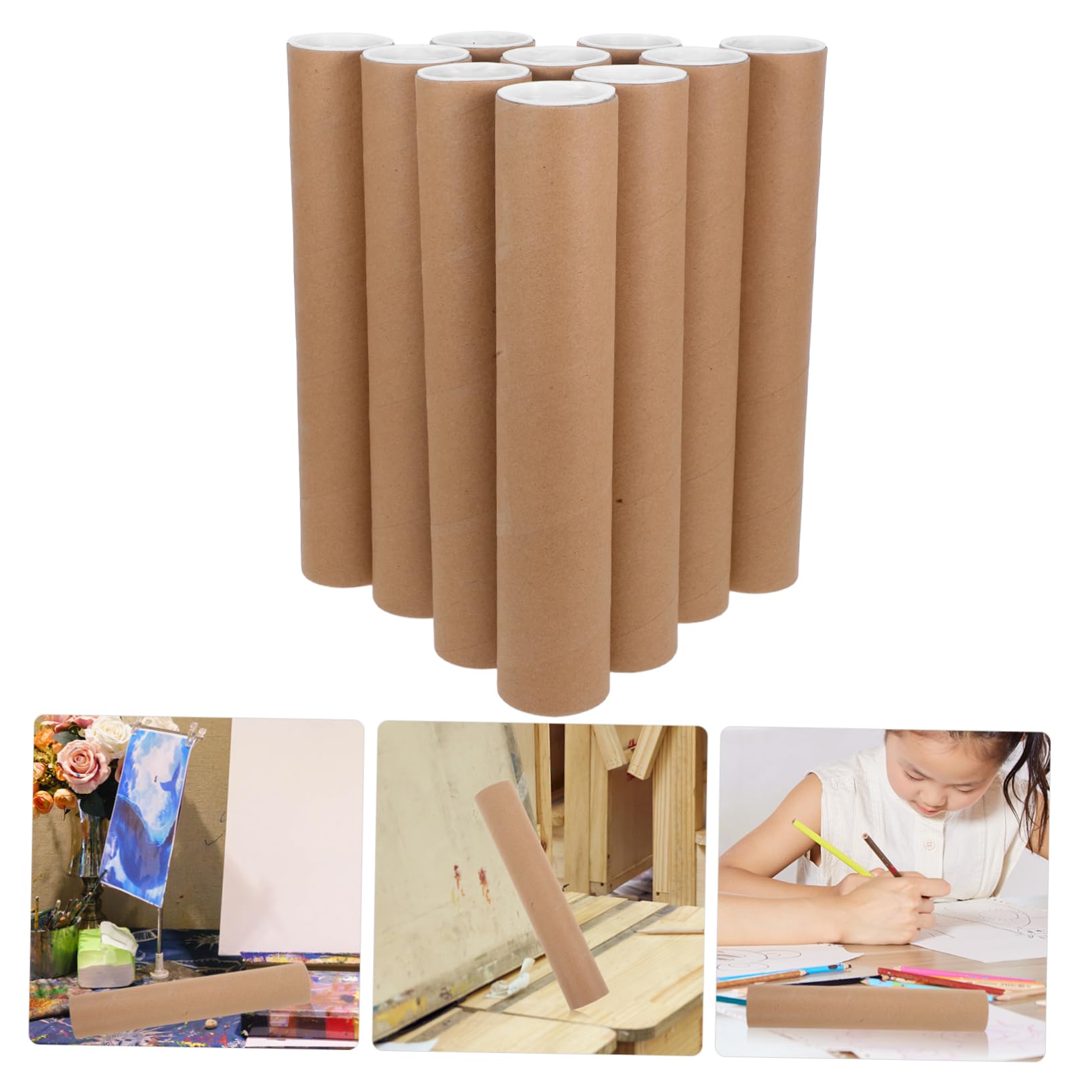 MAGICLULU 10pièces Tubes Expédition Carton Blanc Kraft avec Bouchons pour Stockage Protection Affiches Dessins pour Expédition et Organisation