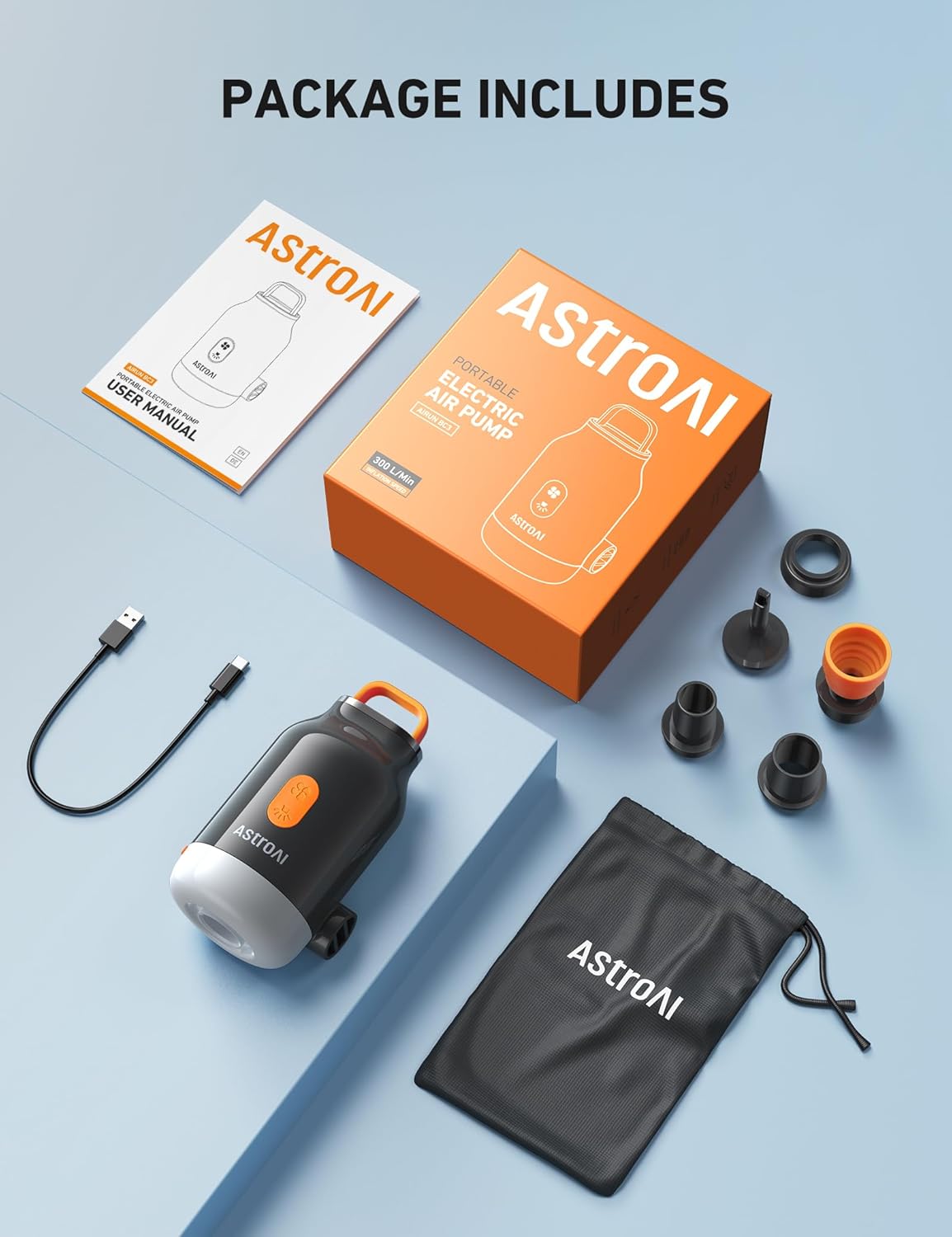 AstroAI Mini Air Pump for Inflatables with 3000mAh Battery Air Mattress Pump with Camping Lantern Electric Air Pump with 5 Nozzles Inflate & Deflate Air Mattress, Vacuum Storage Bags - Image 8