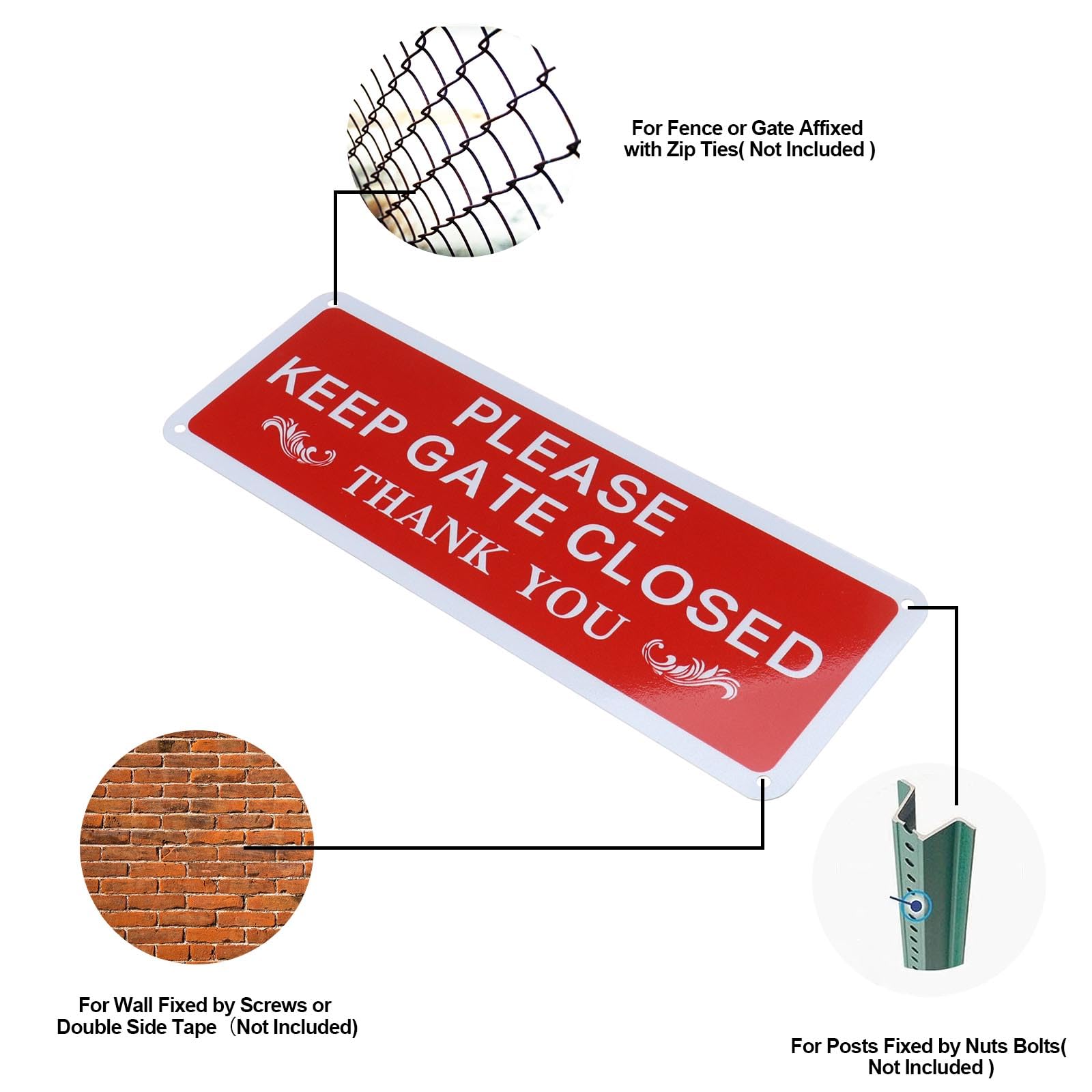 2 cartelli in alluminio con scritta in inglese Please Keep Gate Closed, 7 x 10, Keep Gate Locked, Close the Gate Sign
