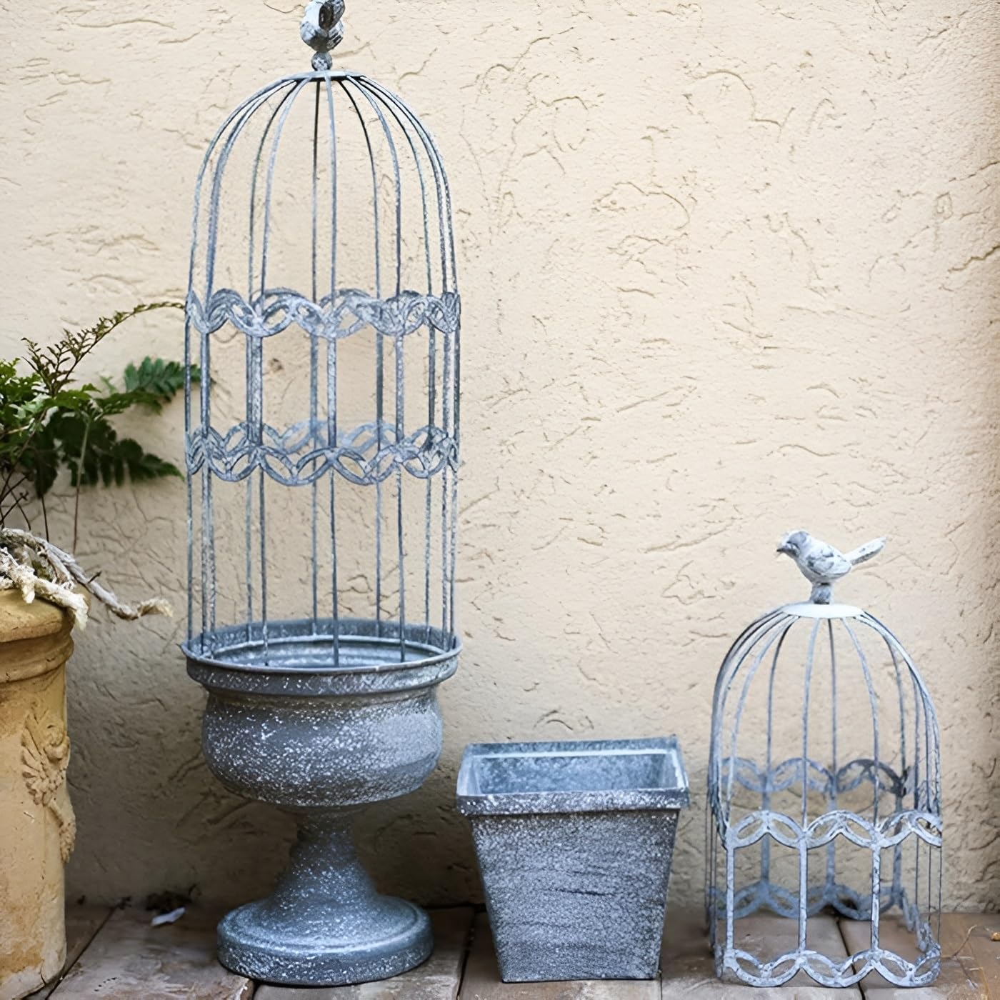 Treillis de jardin nostalgique en métal pour cage à oiseaux – Support de plantes grimpantes de style rétro pour légumes d'extérieur, courgettes, tomates et fleurs (52 x 15 cm) – Support en fer