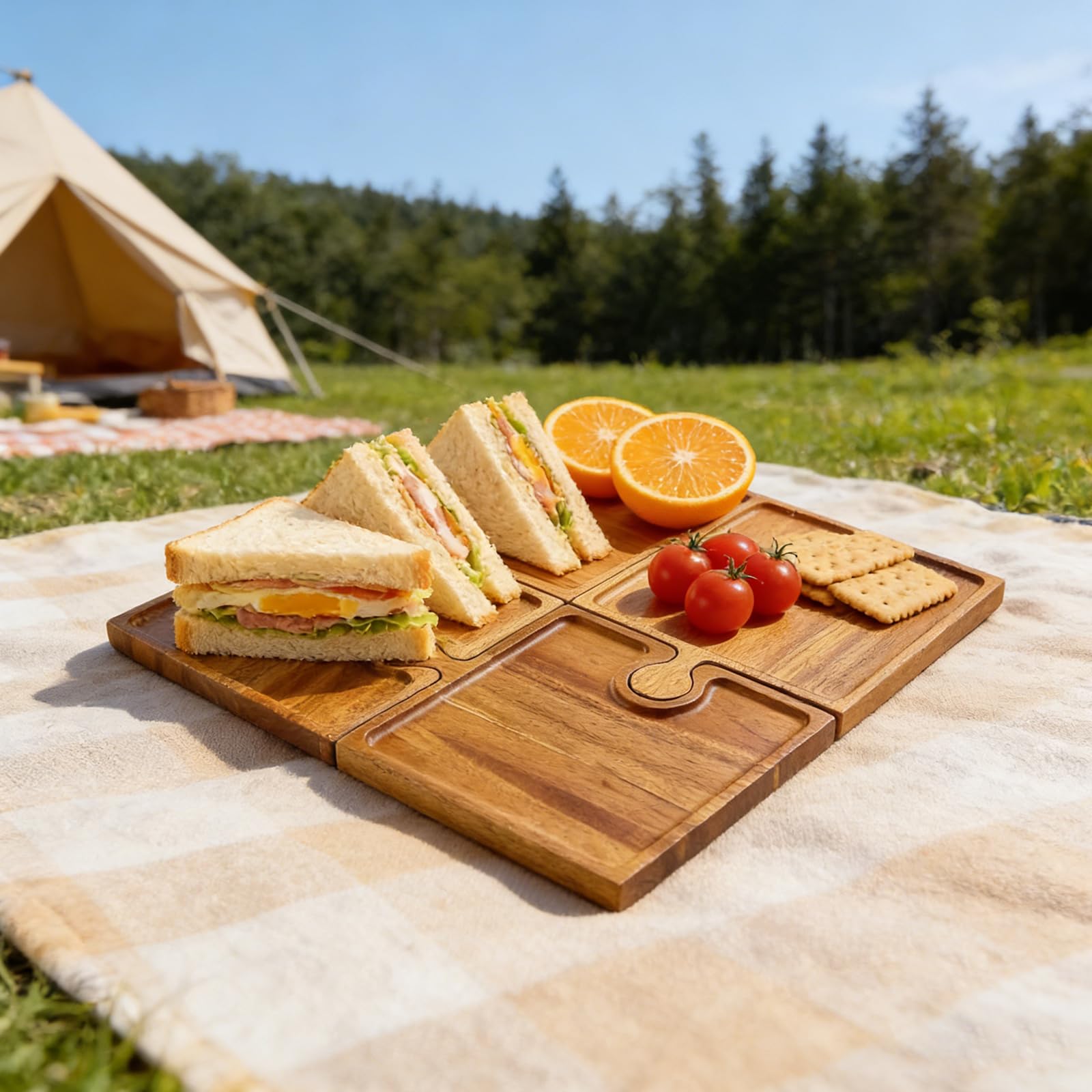 Juego de 4 tablas de embutidos de madera de fácil montaje, perfecto para entretenimiento y presentaciones, bandeja ideal para servir queso, carne, frutas y aire acondicionado