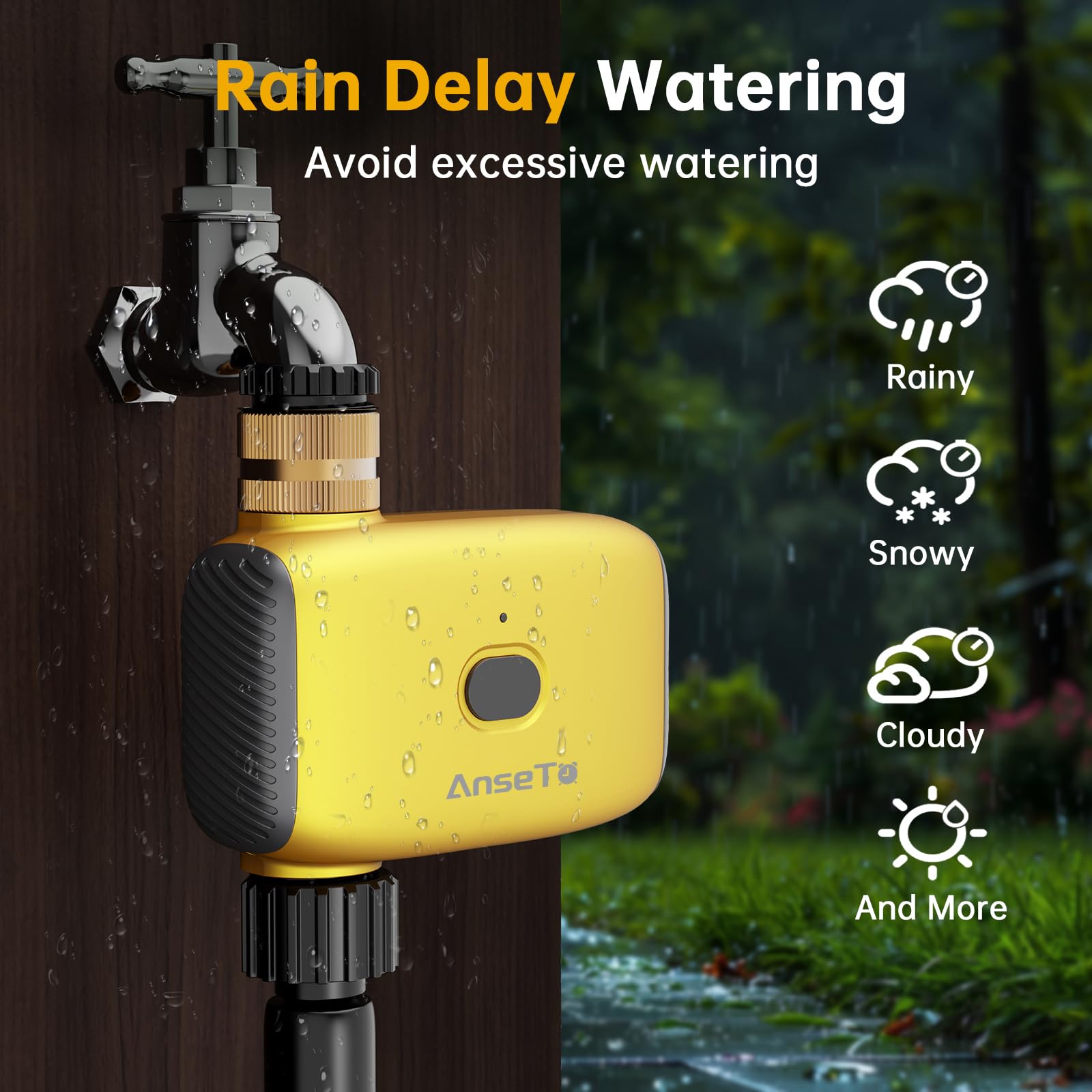 Centralina per Irrigazione WiFi da Rubinetto con Ingresso in Ottone | Timer Programmabile con WiFi Hub, Controllo Tramite APP, Irrigazione Automatica e Funzione Ritardo Pioggia per Giardini,Serre