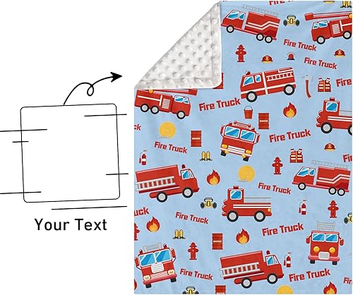 Miniatura 9 de Manta de doble capa para bebé con nombre personalizado, con patrón de camión de bomberos rojo, Manta de ropa de cama personalizada para Halloween,