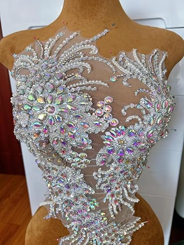 Miniatura 8 de Vestido de novia con cuentas a mano, parches para coser en apliques de encaje con diamantes de imitación, accesorios de cristales de bricolaje, para