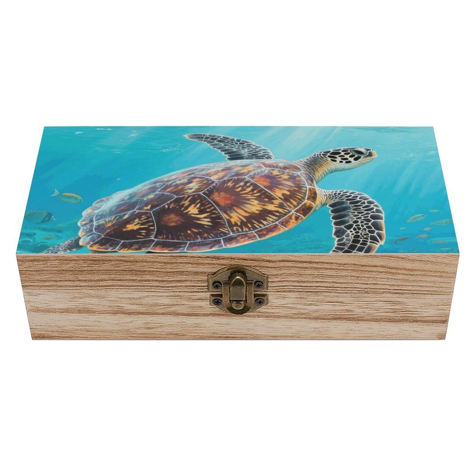 FodPand Decorative Keepsake Box Wooden Storage Boxes with Hinged Lid Handmade Sea Turtle Wood Organizer Memory Treasure Box for Jewelry Craft Card Photo Storage Wedding Bridal Shower Gifts