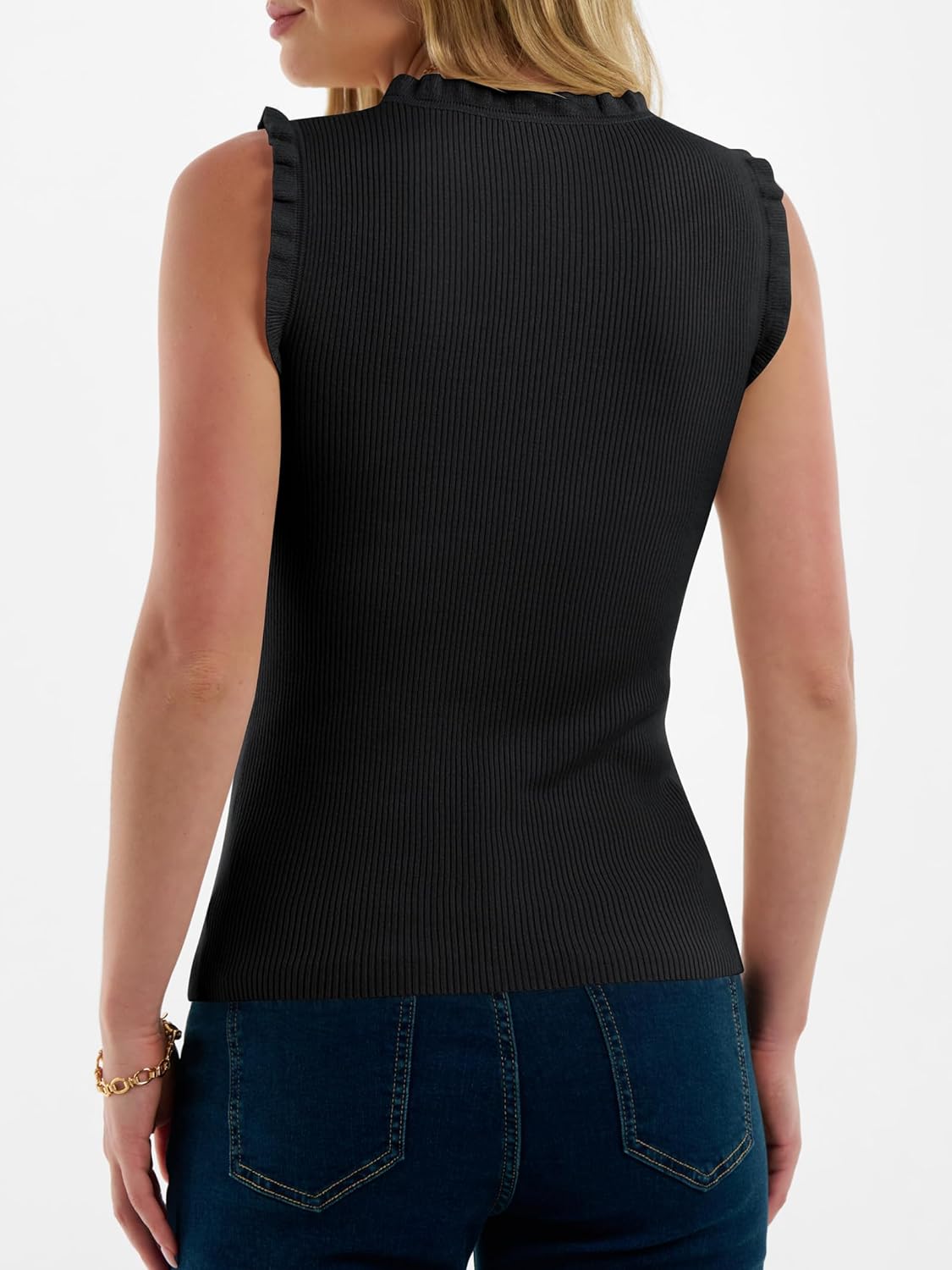 Ribbed Tank Tops for Women Crew Neck Ruffle Sweater Vest Cute Sleeveless Shirts 2026 Summer Business Casual Outfits image 5