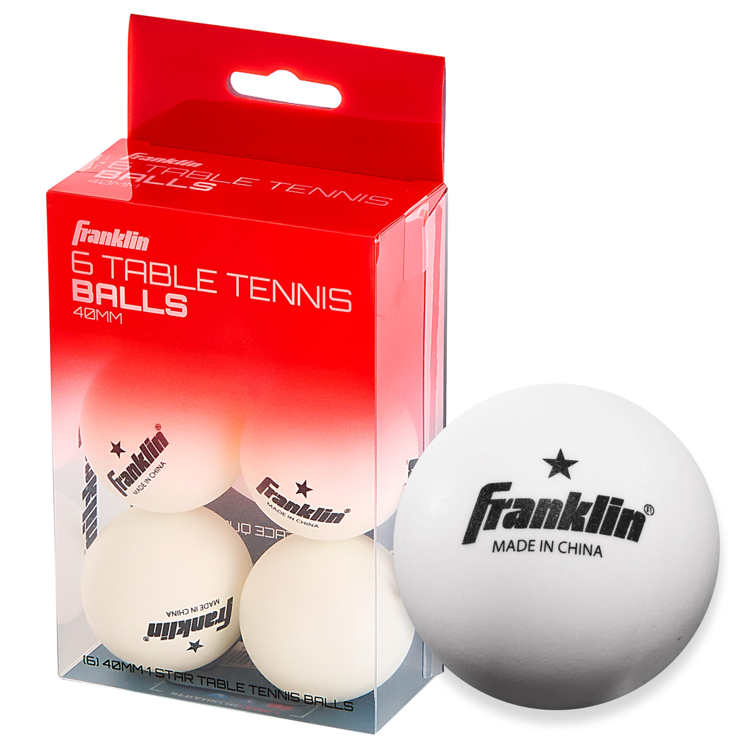 Franklin Sports 1 Star Table Tennis Balls-Pack of 6 (White, 40-mm)