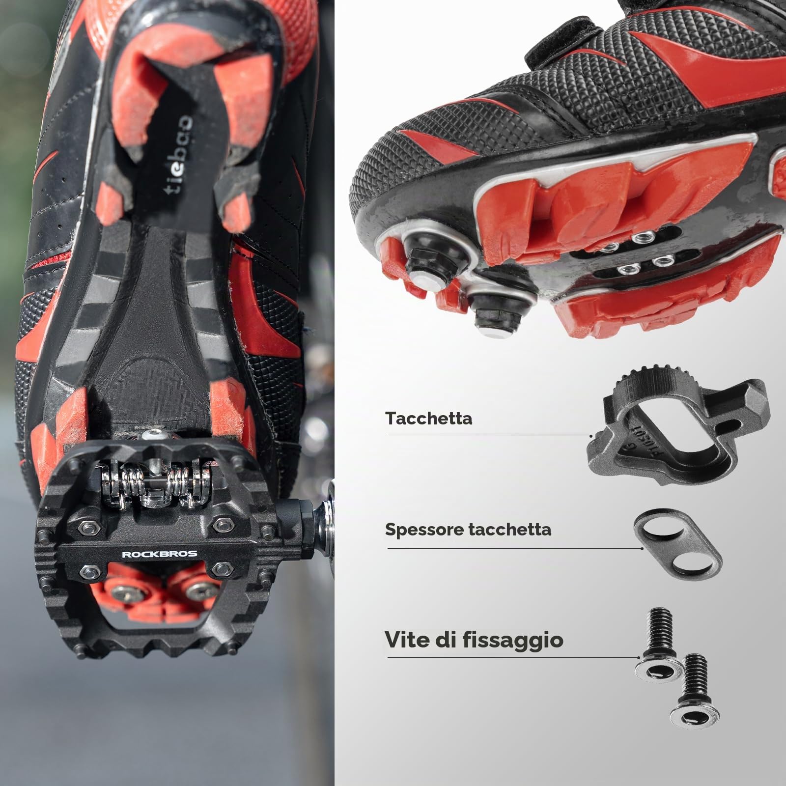 ROCKBROS Pedali Bici MTB Flat Doppia Funzione Leggeri | Pedali Bici in Nylon Leggero, Piattaforma Ampia Antiscivolo, Set Morsetti Incluso, per Strada, Gravel, MTB, Attacco 9/16"