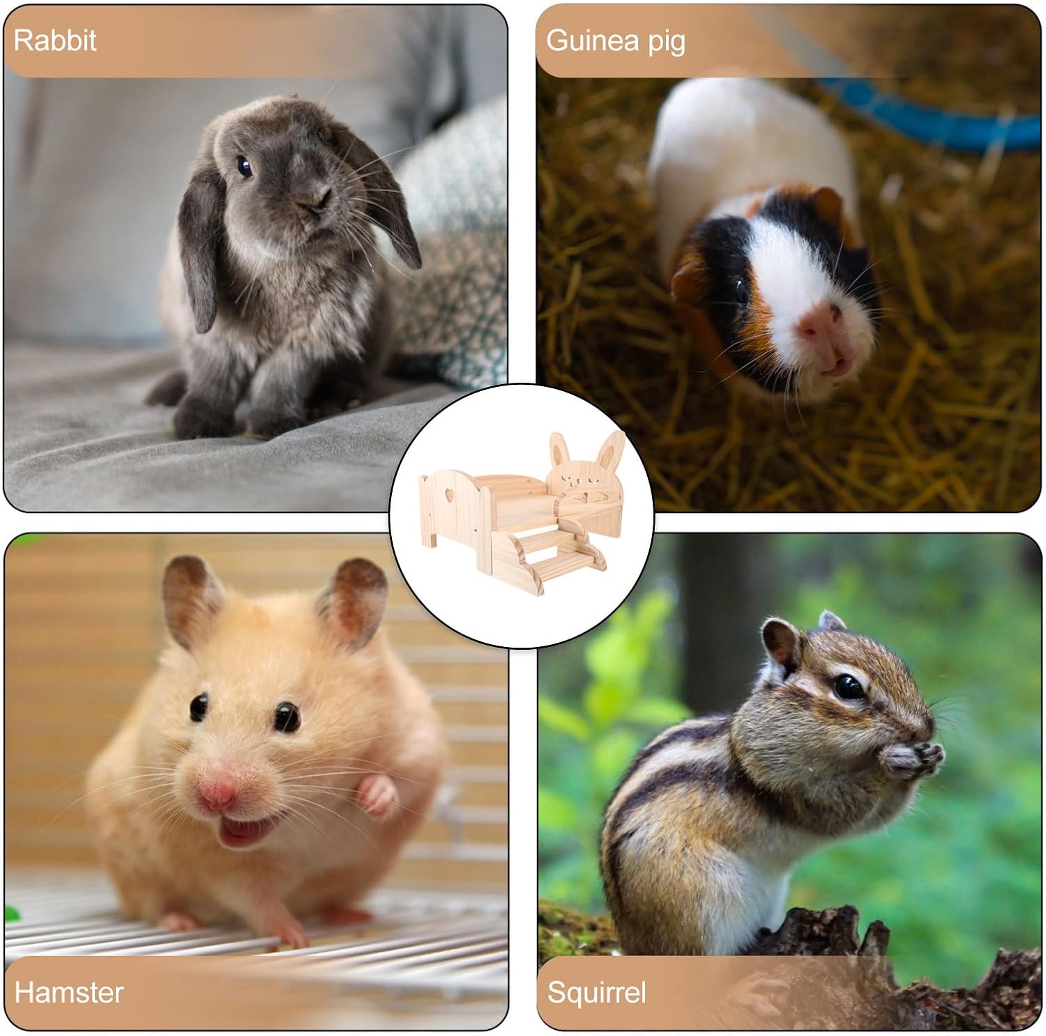 Luxshiny Wooden Hamster Platform Bed with Climbing Ladder for Small Pets Guinea Pig and Chinchilla Cage Accessory Easy to Assemble and Safe Playhouse for Exercise and Rest