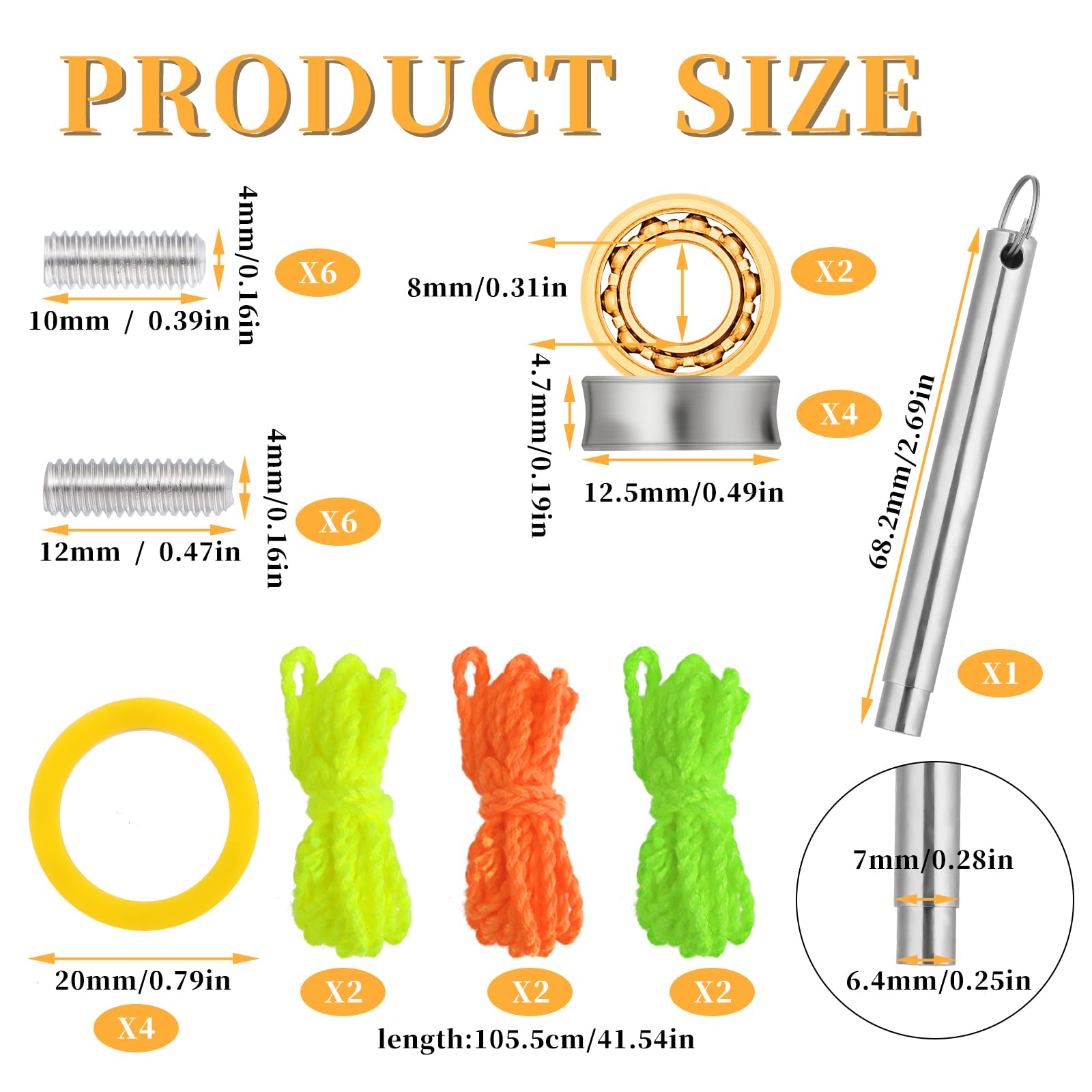 Yo Yo Bearing kit for Yo-Yo Bearing Replacement, 10 Ball & 8 Ball Unresponsive Yo Yo Bearing +12 Stainless Steel Axle Screws + Yo Yo Bearing Remover Tool + 6 Yo-Yo Strings + 4 Yellow Recycling Circle