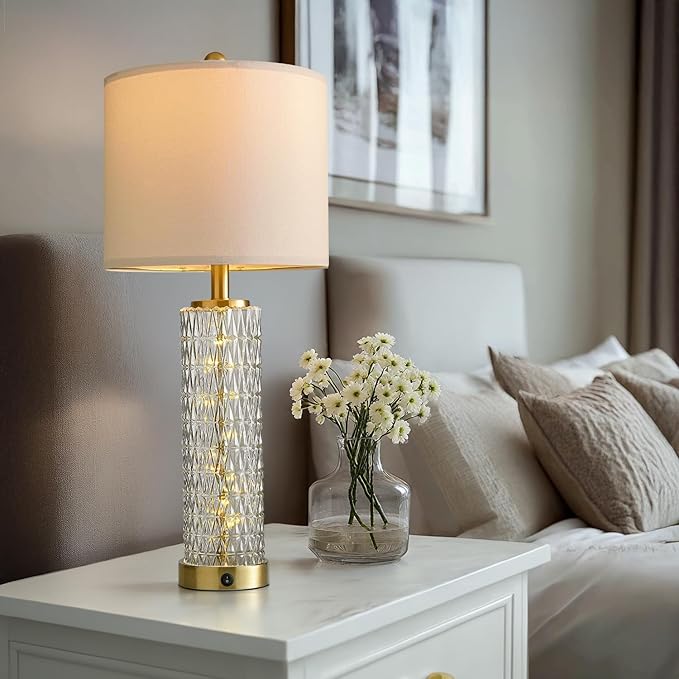 Lámpara de Mesa Oneach 27.75", Dorada con Luz Nocturna LED y USB miniatura 6