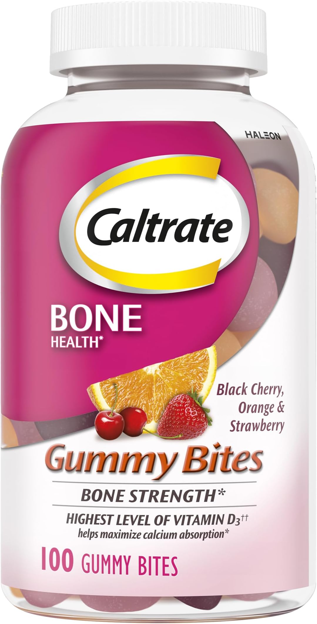 Caltrate Gummy Bites 500 mg Calcium and Vitamin D Supplement, Black Cherry, Strawberry, Orange - 100 Count