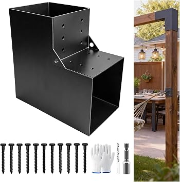 2-Way L-Shaped Pergola Brackets Kit,DIY Woodwork Corner Brackets for 8" x 8" Actual7.5" x 7.5" Lumber for Patio Pergolas,Gazebos,Log Cabin W/Hardware - 1Pack