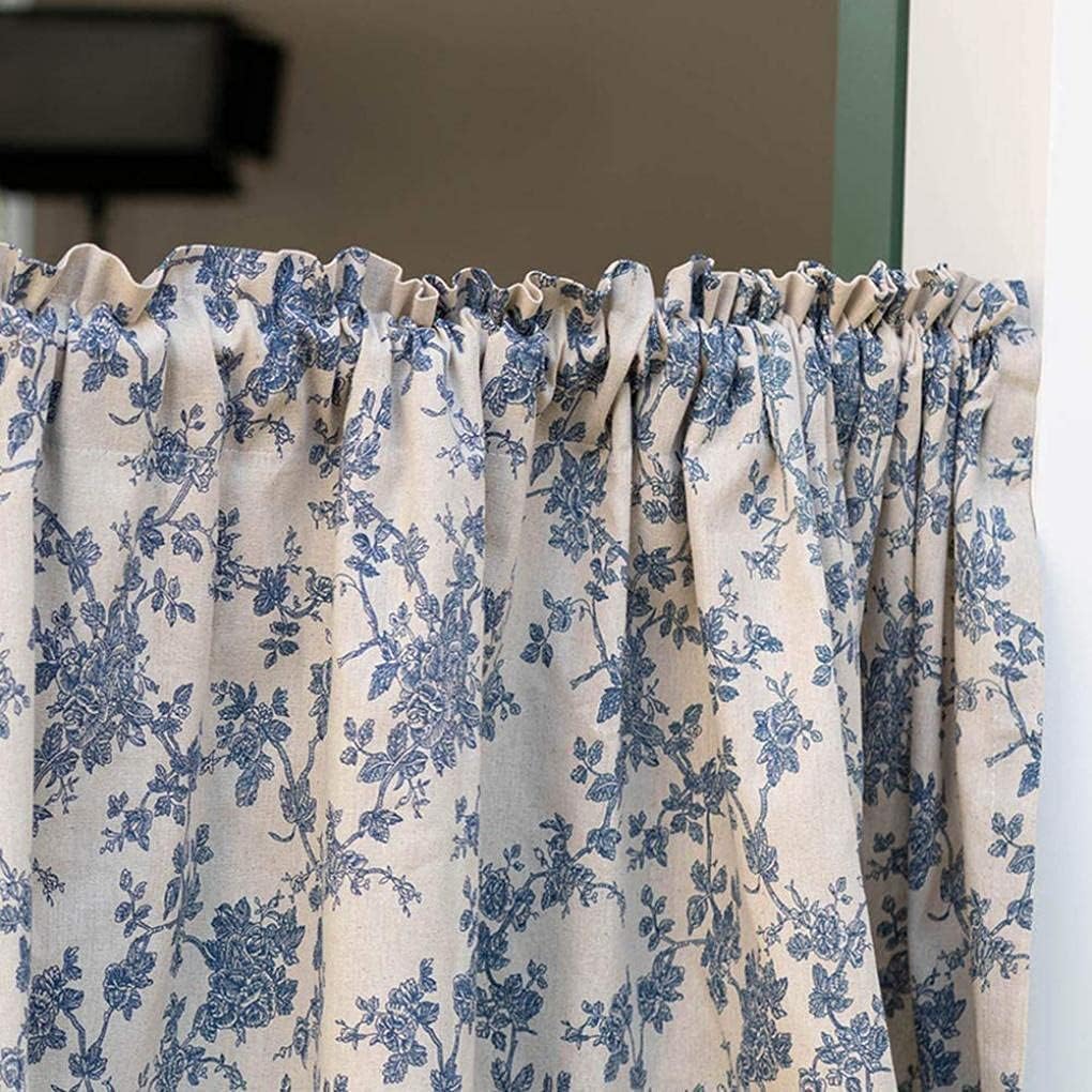 Short Curtains, Blackout Curtains, Curtain Short Kitchen Curtain Retro Floral Printed Short Curtains h Tassel, Cotton Linen Shading Half Window Curtain, Cafe Curtains, W140 X H180cm Bath Curtain (W14