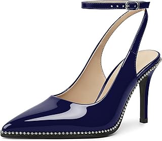 Women's Slingback Heels Ankle Strap Pointed Toe Stilettos High Heel Beaded Pumps Dress Shoes 3.5 Inches