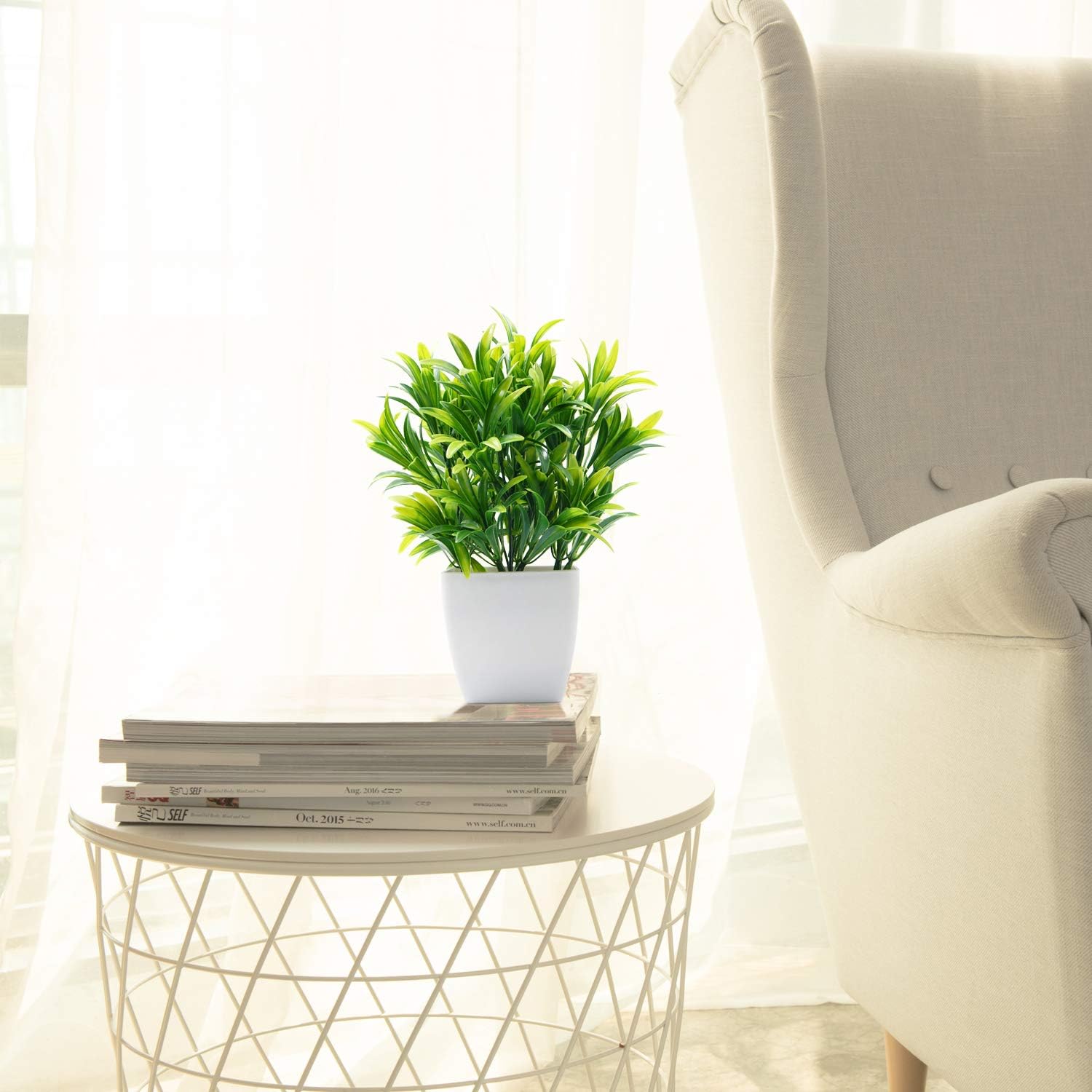 OFFIDIX Faux Plants Mini Potted Plastic Fake Green Plant Artificial Plants Aloe with White Square Pots for Home Decor (White Square Plastic Pots) - Image 3