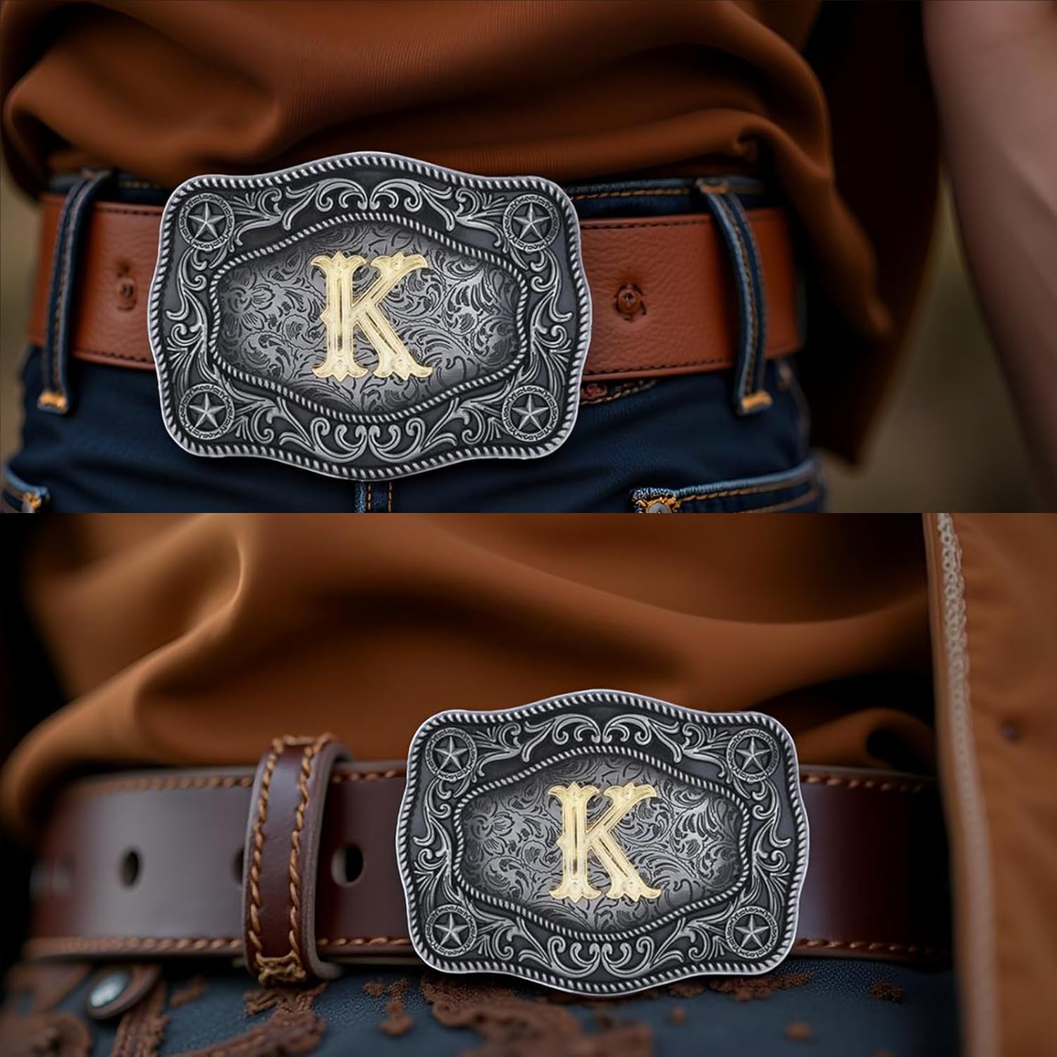 Initial Western Cowboy Belt Buckle with Letter for Men and Women - Image 3