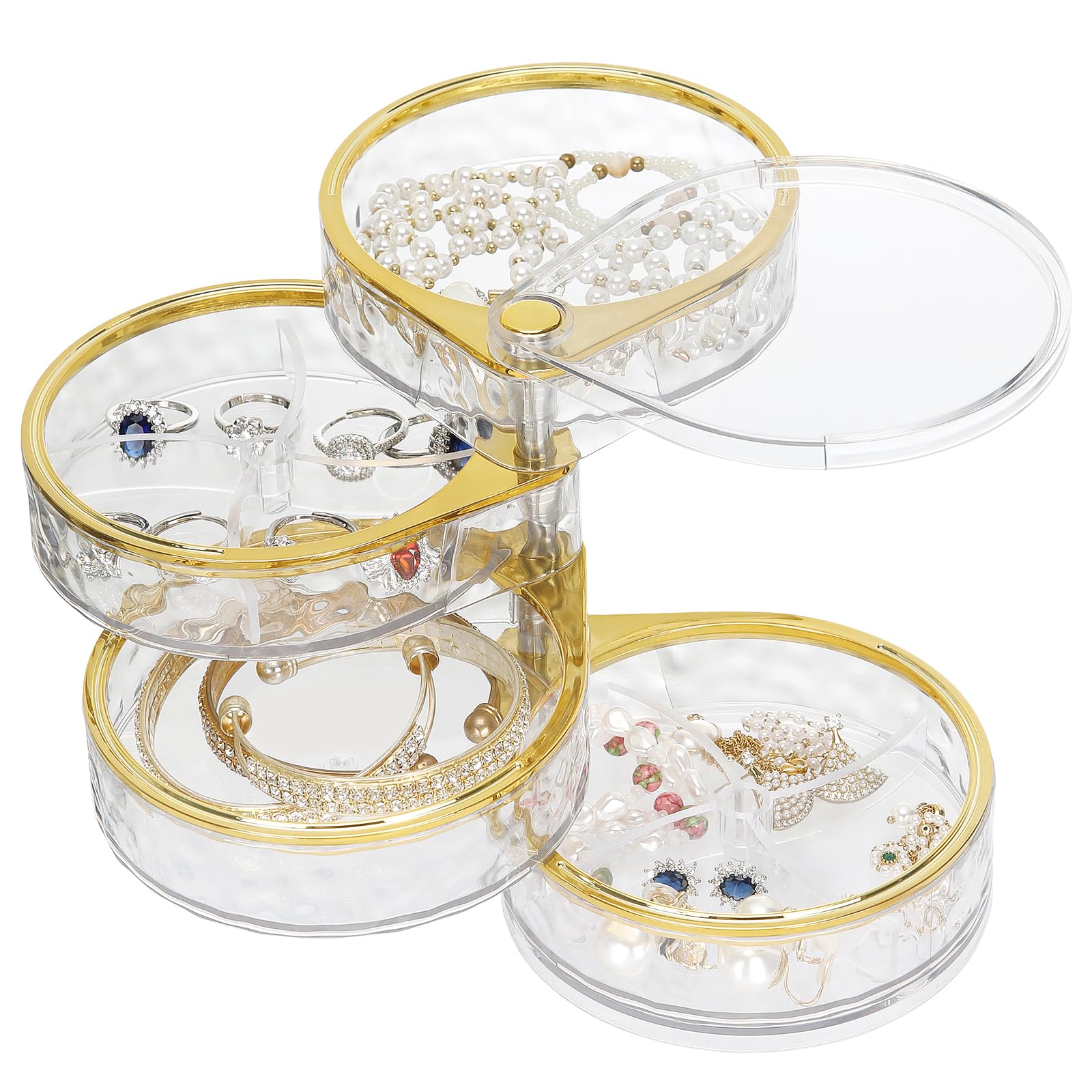 LETURE 4-Layers Rotatable Jewelry Organizer Storage Box Clear Jewelry Holder Case for Ring Earring Necklaces Bracelets Makeup Hair