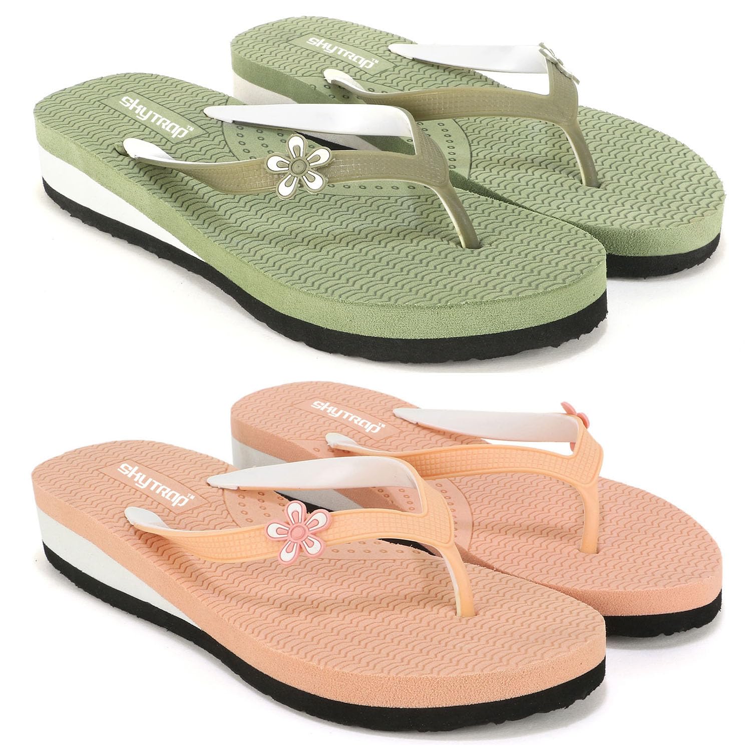 skytrap Women Green, Blue Rubber Slippers Flipflop Combo of 2-picture-46