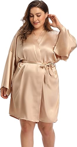Miniatura 2 de Women's Satin Robes Silk Short Kimono Lightweight Bathrobe Silky Bride Bridesmaids for Wedding Gift Sleepwear