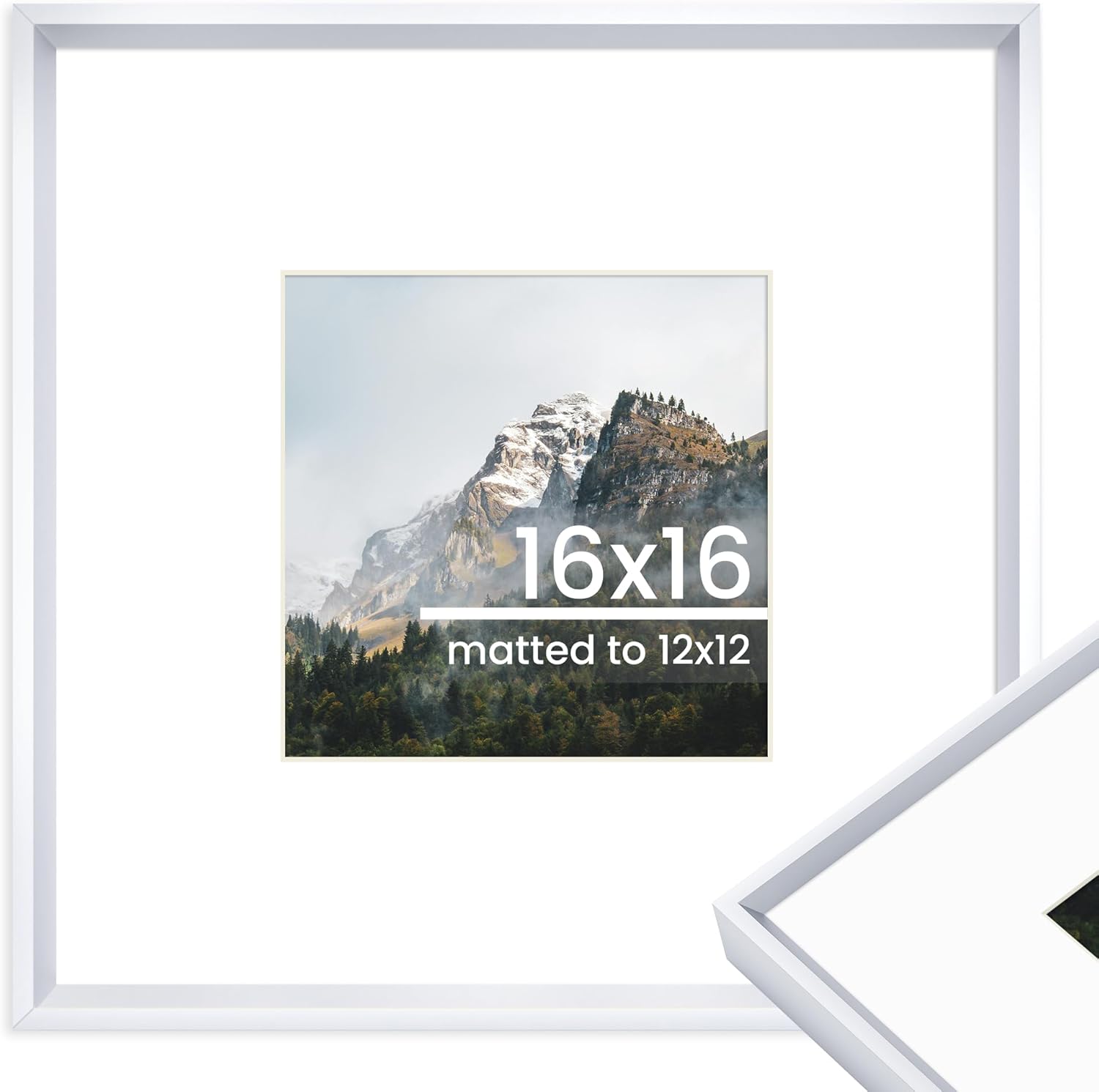 FLYJOE 16x16 Frame|16 x 16 Square Picture Frame Gold with Mat for 12x12|16x16 Metal Aluminum Picture Photo Frames for Wall with Tempered Glass Hanging Hardwares Included, 1 Pack