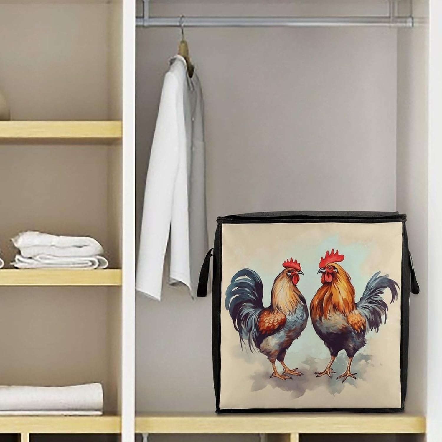 Rooster And Hen Storage Bag with Zippers And Handle Extra Large Bedding Comforter Storage Bag Foldable Blanket Storage Bags Fabric Moving Bags for Closet Organizer (70L)