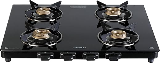 Havells Calore Gas stove |4 Heavy Duty Forged Brass Burner|6 mm Toughened Glass|Premium Valves|Removable Drip Tray|Soft Touch Knobs|5 year Warranty…