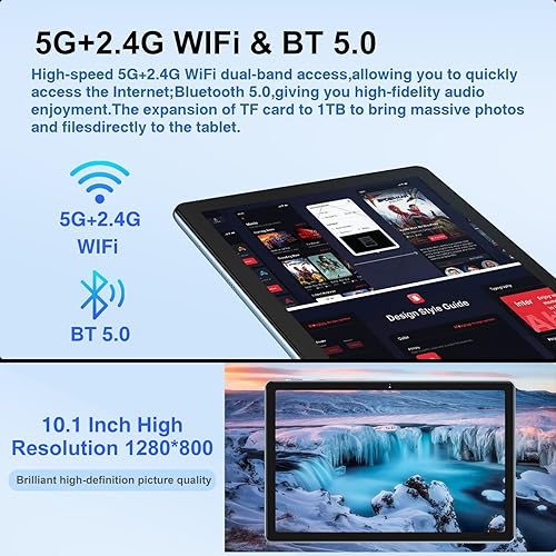 Miniatura 4 de Oangcc Tablet Android 13 Tablets 10 pulgadas con 12GB RAM +128GB ROM +1TB Octa-Core expandido 2.0GHz, 5G Wi-Fi GMS certificado GPS, cámara Tableta