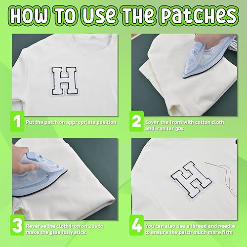 Miniatura 3 de Parches de letras deportivas de felpilla blanca de 4-12" para chaquetas, parches termo-adhesivos para ropa (blanco-W)