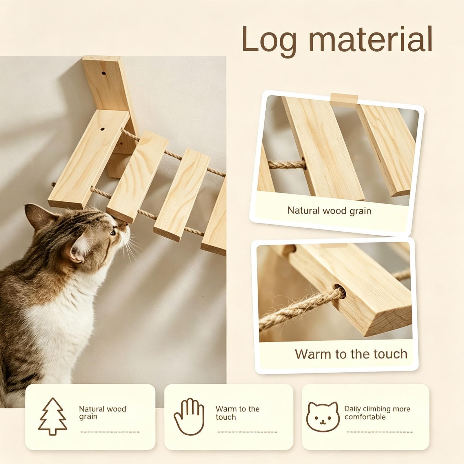 Wall Mounted Cat Bridge - Wooden Activity Center, Indoor Kitten Climbing