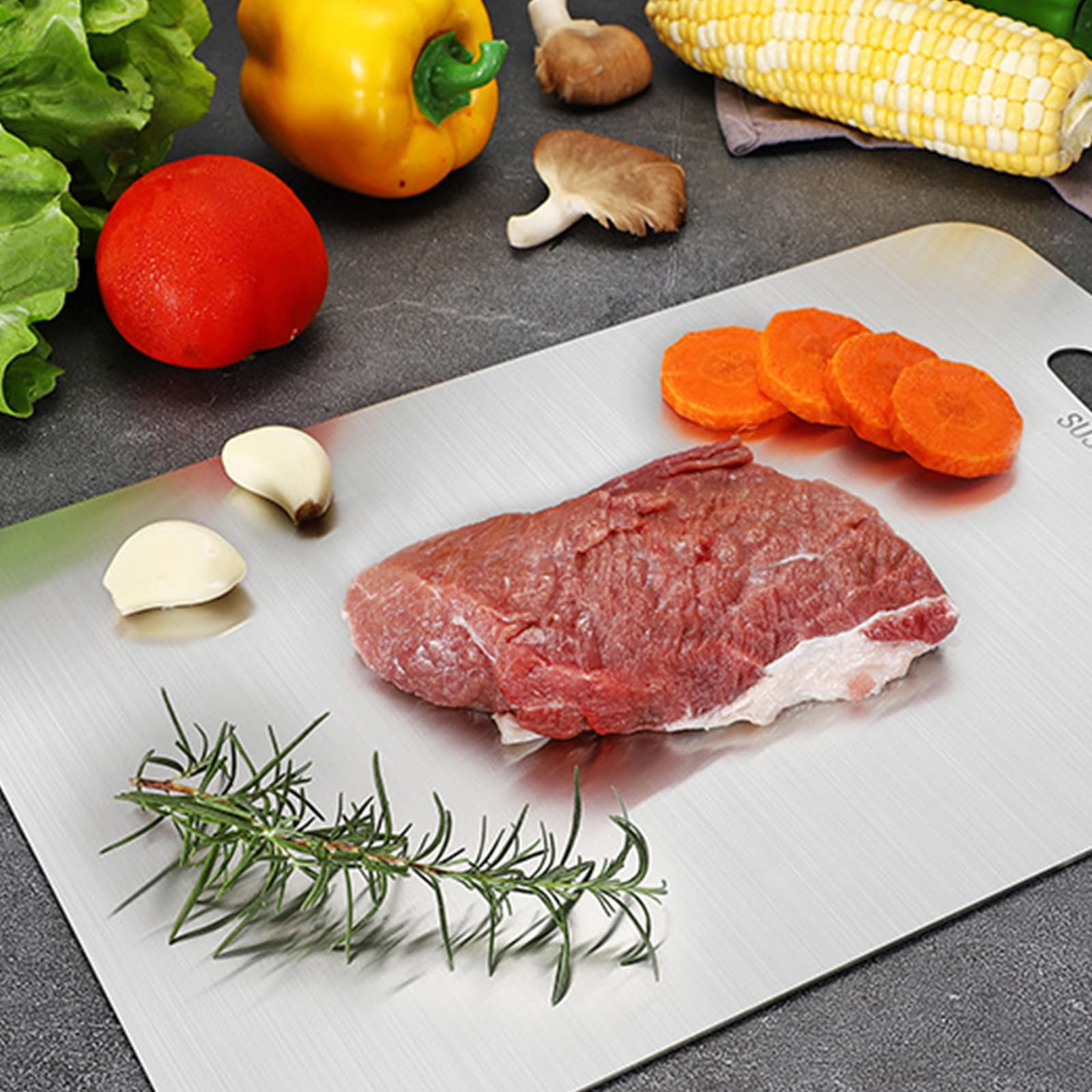 Tagliere 2 In 1 In Titanio E Paglia Di Grano: Doppia Faccia Per Carne E Verdura, 38x25,4 Cm - 3