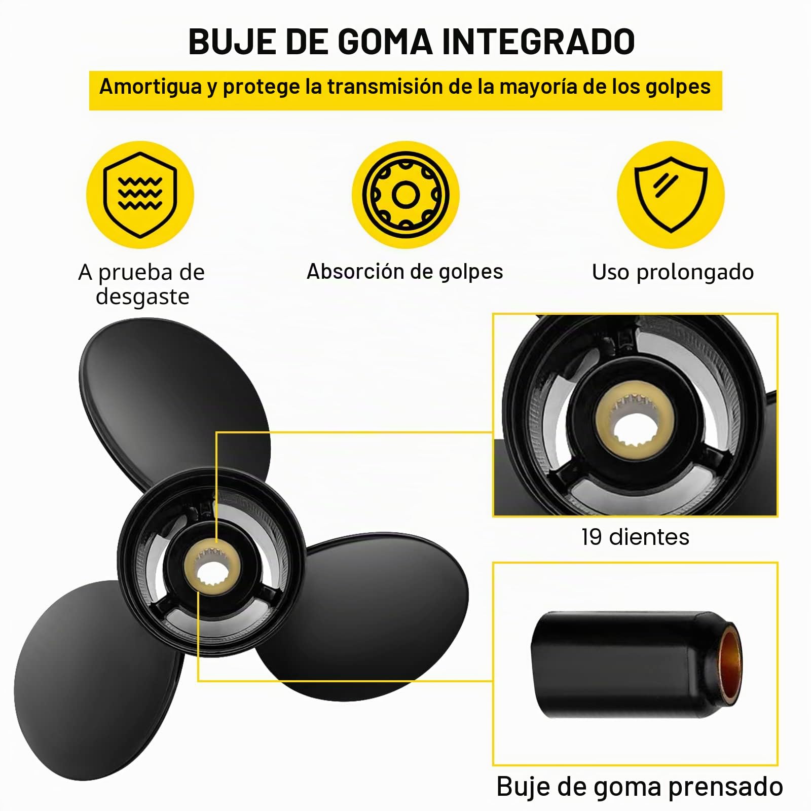 VEVOR Reemplazo de Hélice Fuera de Borda OEM 3817468 Diámetro de 36,8cm Paso 48,3cm 3 Palas Hélice de Barco de Aluminio Compatible con Volvo Penta SX Drive Todos los Modelos con Estrías de 19 Dientes