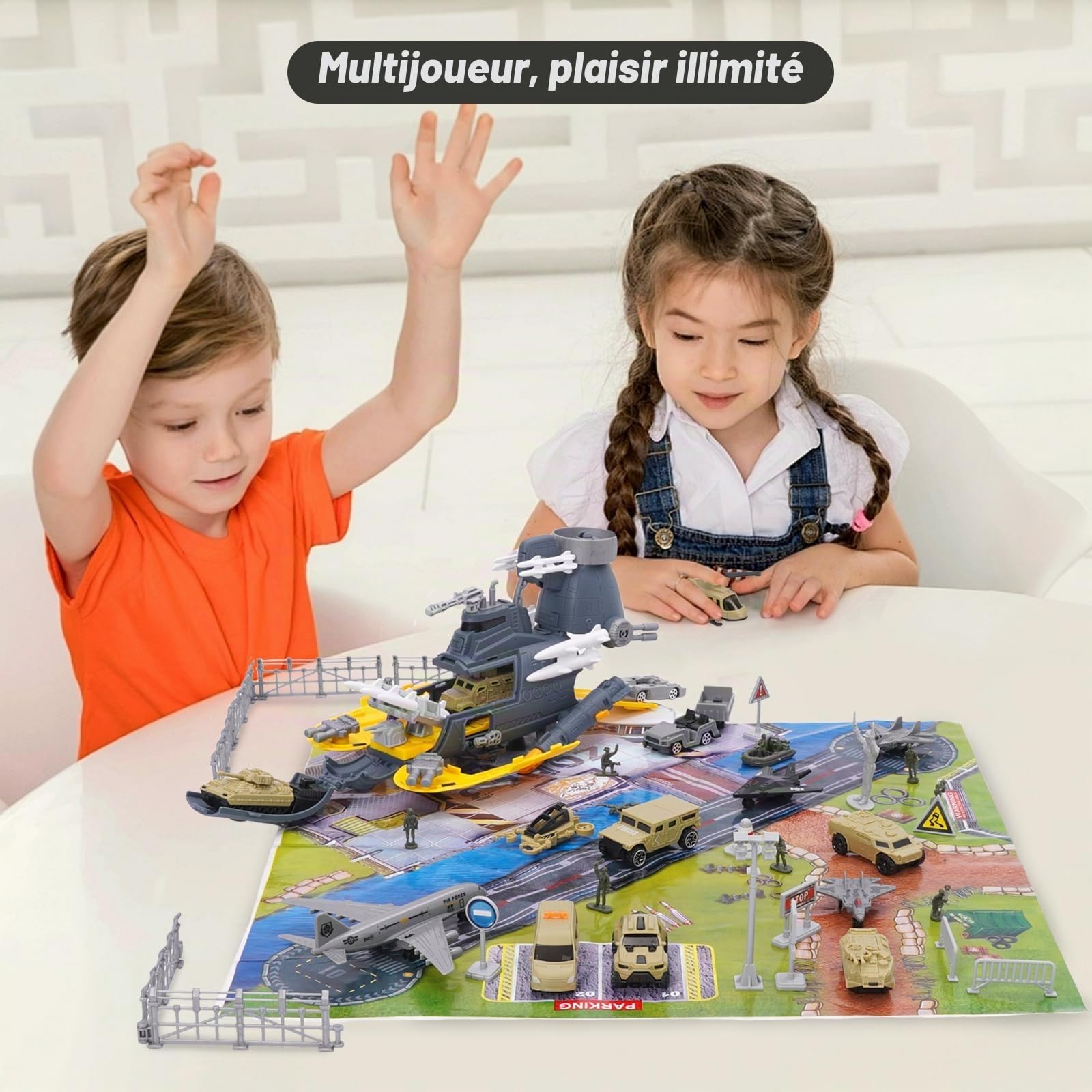 Modèle de sous-Marin Militaire,Jouet Militaire Marine,Contient 18 Types de Transport avec Panneaux de Signalisation et Tapis de Jeu,Jouet Avion,Ensemble de Jouets Porte-Avions pour Enfants 3+