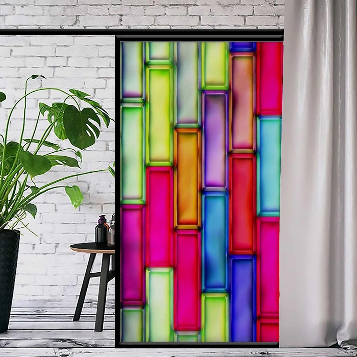 Stained Glass Window Film Privacy Bathroom Abstract Colorful Self-Adhesive Privacy Static Cling Window Sticker Office 35.4 x 59 in