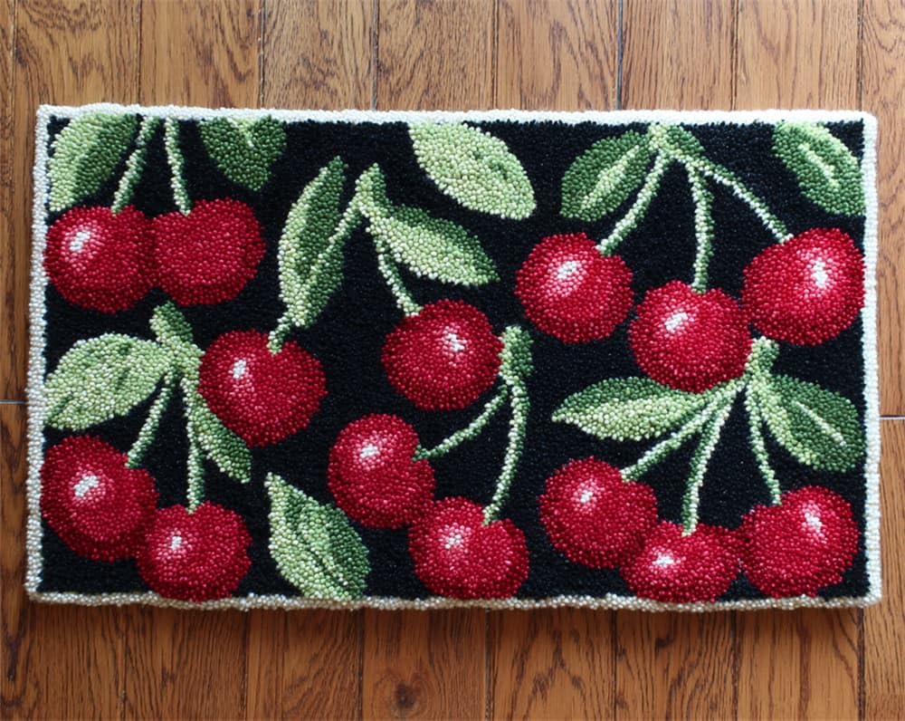 Kitquiver DIY Latch Hook Rug,Cherry,Crochet Kits Embroidery Kits Home Carpet Rug Making Canvas,Needlework Crafts for Home Decor 15X20In