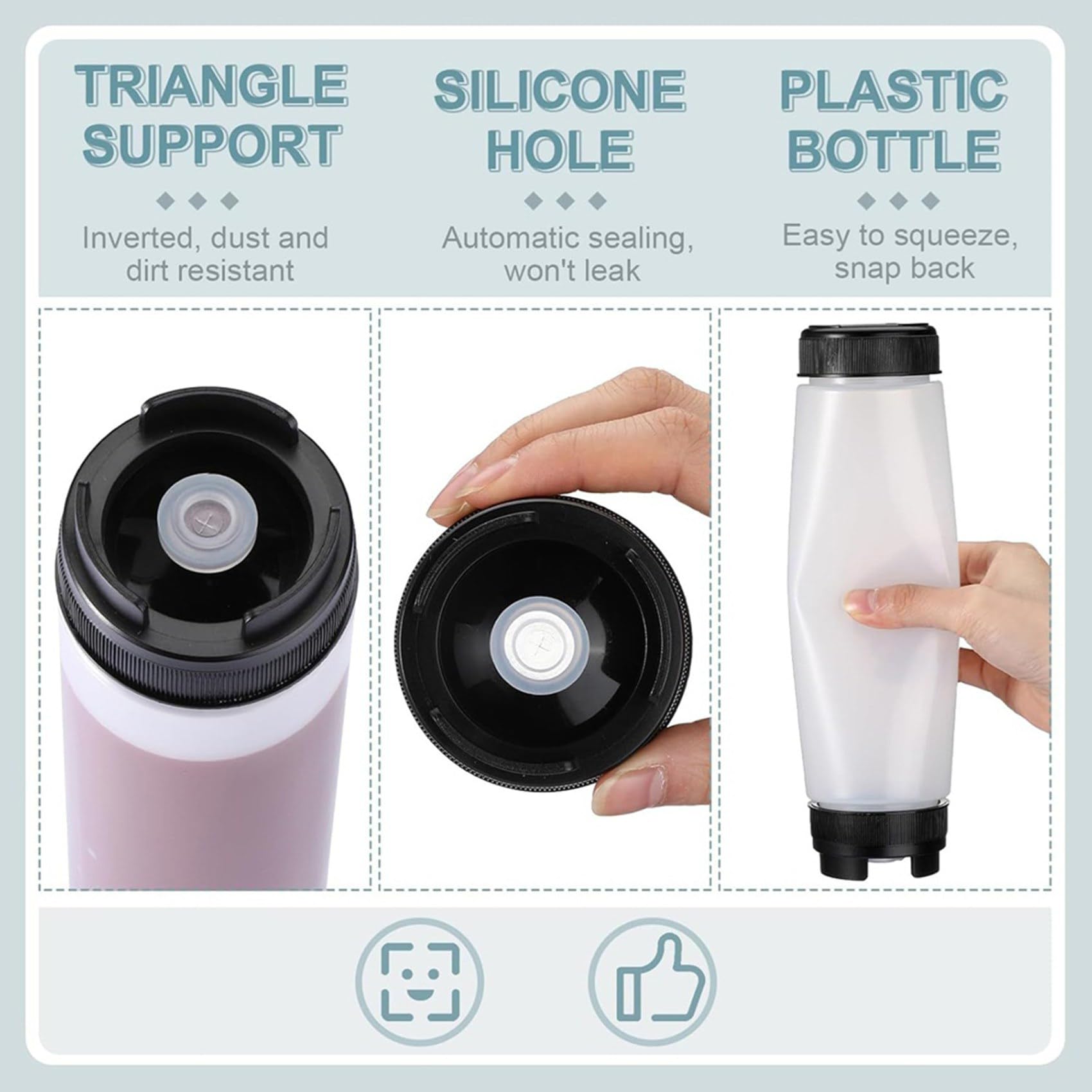 30 Exprimibles para Condimentos de 16 Onzas, Botella Exprimible de Plástico Invertida para Salsas, Dispensador de Válvula Grande con Punta Recargable