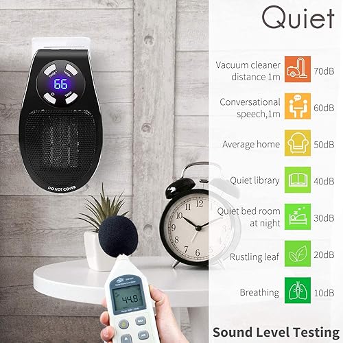 Miniatura 4 de Calentador eléctrico inteligente de 500 W con termostato y temporizador ajustables, protección contra sobrecalentamiento, pantalla LED,