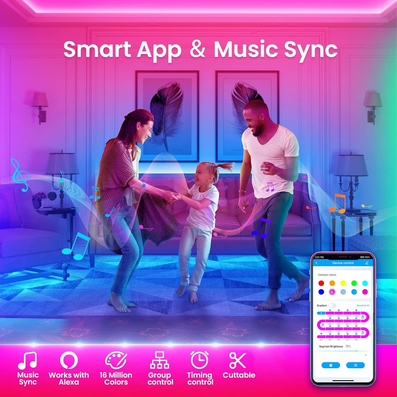 TJOY Intelligente LED-Lichterkette, 30 m, funktioniert mit Alexa, 2835 RGB Farbwechsel, Musik-Synchronisation, LED-Streifen mit App-Fernbedienung, Lichter