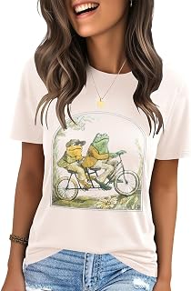 IRISGOD Womens Graphic Tees Casual Summer Short Sleeve Vintage T Shirts Tops