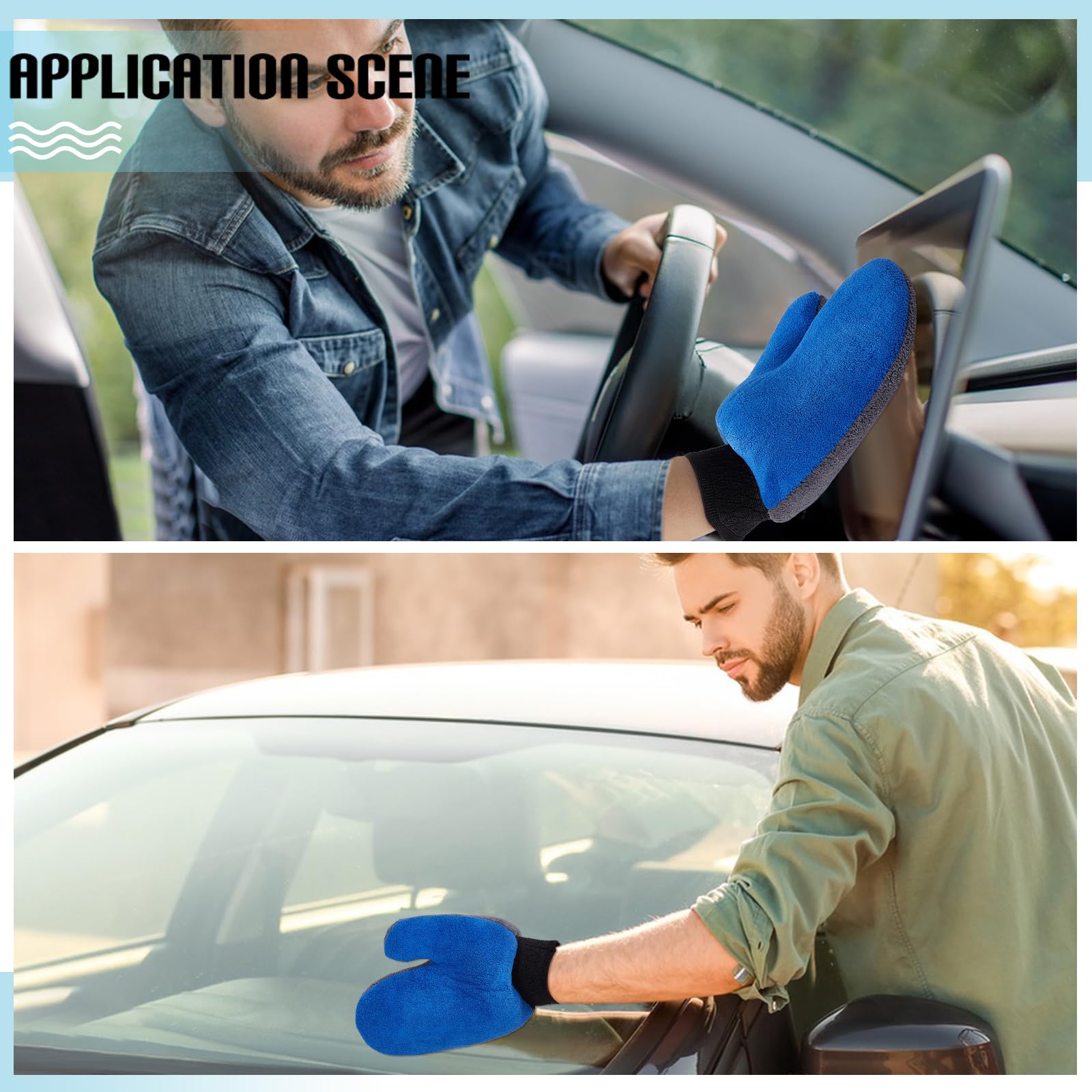 20 paire de Gants de Lavage Auto en Microfibre Bleue Gants de Nettoyage en Tissu Éponge de 230x190x15mm avec Pouce et Poignet Élastique Gants à Poussière Réutilisables pour le Nettoyage